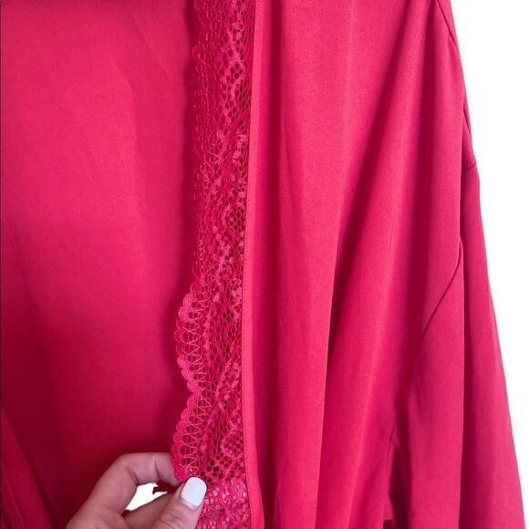 INC International Concepts Red Lace Trim Short Robe Size 3X - Picture 6 of 8